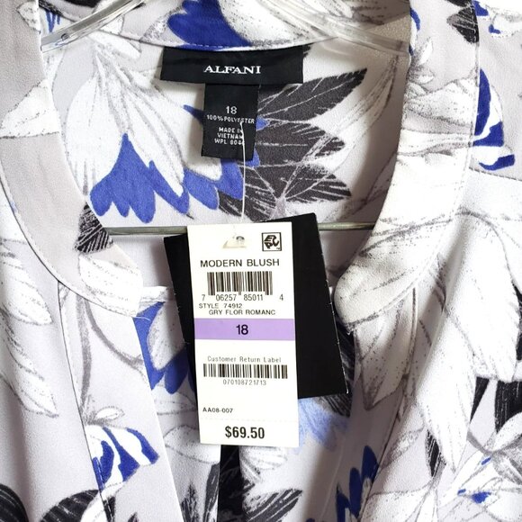 ALFANI BLOUSE SIZE 18 NEW WITH TAG FLORAL DESIGN ADJUSTED SLEEVES V-NECK - Picture 2 of 7